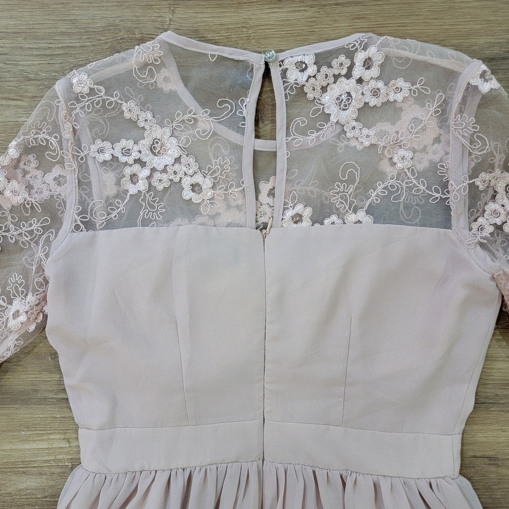London Dress Co Floral Lace Overlay Pleated Midi Dress Blush Pink Women's Size 6 - Picture 8 of 10